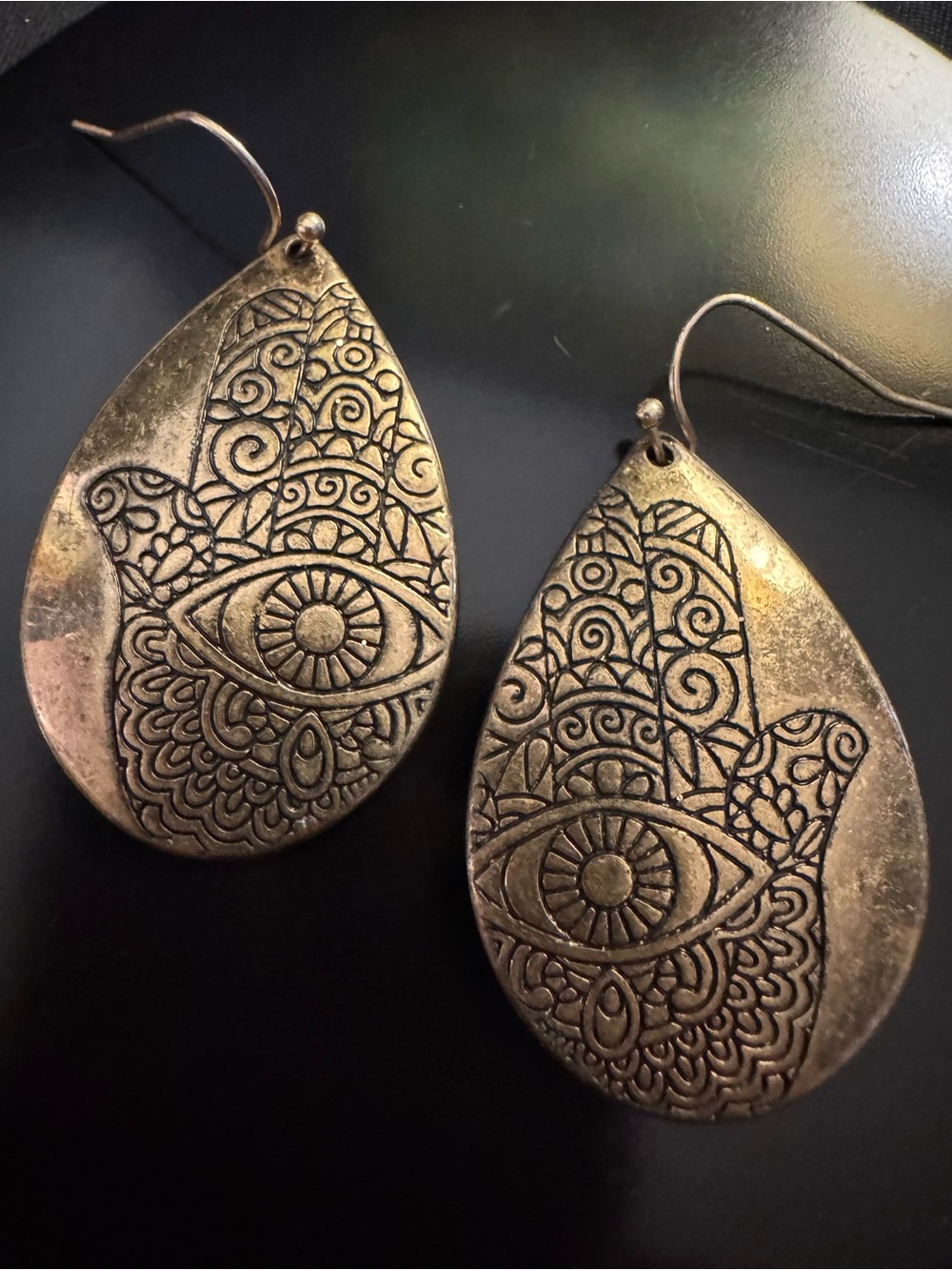 Brass Hamsa Evil Eye Statement Earrings 2”